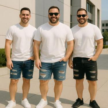 Imagem de Kit 3 Bermudas JEANS MASCULINA RASGADA Plus Size Grande Tamanho 44 46 