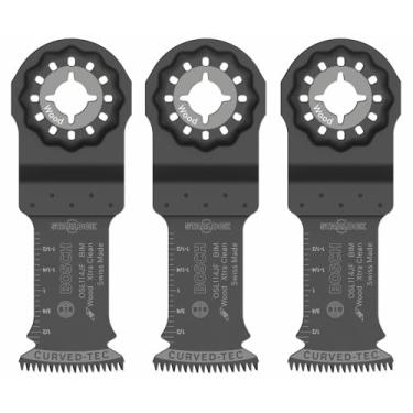 Imagem de BOSCH Lâminas de ferramentas oscilantes Starlock, lâminas multiferramentas bimetálicas para madeira dura, laminado e drywall; lâminas de serra de corte extralimpas, pacote com 3, largura de 3 cm (OSL114JF-3)