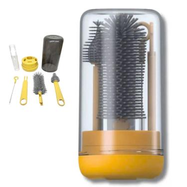 Imagem de Kit Escova de Limpeza 4 em 1 Mamadeira Garrafa Copo Bebe Criança Higiene Limpeza Passeio Viagem Bolsa Mala