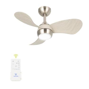 Imagem de FANSHAIN Ventilador de teto com luz para quarto: Ventilador de teto silencioso pequeno de 76 cm com controle remoto - 6 velocidades e 3CCT - Motor DC reversível - Uso interno e externo - 3 lâminas