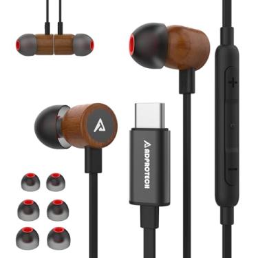 Imagem de Fones de ouvido USB C para iPhone, fones de ouvido tipo C, madeira de pera vermelha, estéreo, HiFi com controle remoto e microfone, fones de ouvido USB C compatíveis com iPhone 15 Pro Max, Galaxy S23