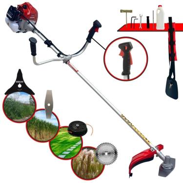 Imagem de Aparador de Grama Kawashima BCJ521-L À Gasolina 52cc 2,5HP 10000rpm Com Carretel de Nylon + Lâmina Facão + Lâmina 3 Pontas + Lâmina 40 Dentes Vídea