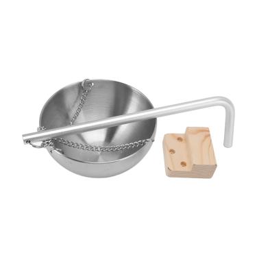 Imagem de Yctze Sauna Bowl Aço Inoxidável Pendurado Copo de óleo de Aromaterapia Com Bloco de Madeira para Melhorar a Experiência de Sauna (S 6,9 x 4,9 x 1,6in)