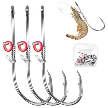 Imagem de Odoor Fan Pacote com 10 anzóis de camarão vivo, ganchos de isca deslocados, anzóis de pesca farpados de água doce e salgada, isca de camarão, isca de bagre de carpa robalo, tamanho misto