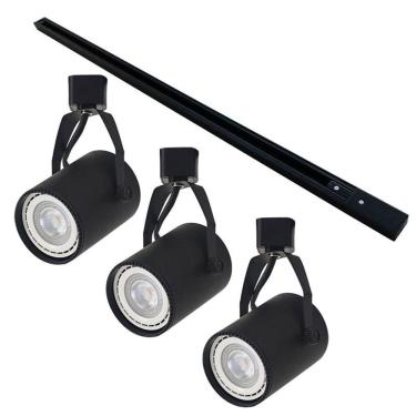 Imagem de Kit Trilho 1 Metro com 3 Spots Nordecor Lille AR70 GU10 Bivolt Preto