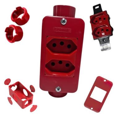 Imagem de KIT Interruptor C/Tomada Branco Simples 10A + Condulete Sobrepor 1pol PVC Antichamas Reforçado (Vermelho)