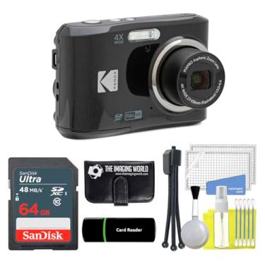 Imagem de The Imaging World Câmera Digital Kodak Pixpro Fz45 De 16 Mp, Zoom Óptico 4X, Grande Angular 27 Mm, Vídeo Full Hd 1080P, Lcd 2,7" (Preto) + Leitor Cartão 64 Gb E Carteira Memória, Kit Limpeza Tripé