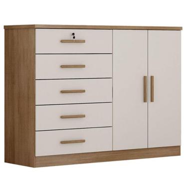 Imagem de Cômoda Seul 2 Portas 5 Gavetas Cumaru 25 Fendi- Novo Horizonte