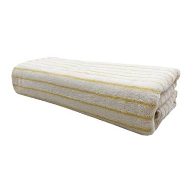 Imagem de USTIDE Toalha de banho listrada amarela grossa, luxuosa, fofa, 100% algodão, toalhas de banho para banheiro, spa, academia, toalha listrada amarela e branca, 1 pacote, 70 x 139 cm