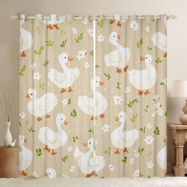 Imagem de Cortina de ganso branco 107 cm L x 213 cm C 2 painéis cortina de janela de pato rústica para crianças, adolescentes, meninos, lindas cortinas de plantas florais, cortinas e cortinas animais campestres