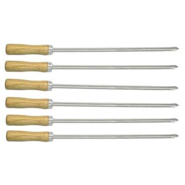 Imagem de Kit 06 Mini Espeto 40cm Lâmina Inox Cabo Madeira Churrasco Carne Coraç