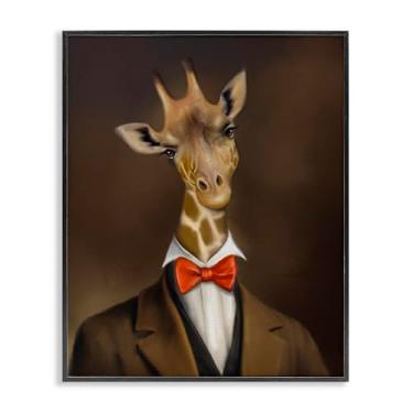 Imagem de Stupell Industries Gentleman Girafa Gravata borboleta preta emoldurada giclée design de arte por Matthew Piotrowicz, 14 x 11
