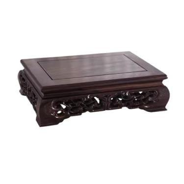 Imagem de Base de exibição base retangular de bonsai esculpida em madeira preta, base de suporte de exibição de vaso para aquário (pequeno)