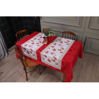 Imagem de Kit Toalha De Mesa Retangular Jacquard 3,00x1,50 (8 Lugares) + 2 Caminhos de Mesa (Decoração Natalina, Decorativa Para Natal) (CAPVRA NATAL)