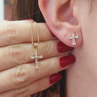 Imagem de Conjunto Cruz Zirconia Folheado A Ouro 325 - FAMA FOLHEADOS