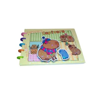 Imagem de Caderno Inteligente Colorir Capivara 5 Disco Capa Dura Holográfica A5 Horizontal, 48 Folhas Papelaria Criativa Livro de Desenho Papelaria Fofa Criativa Pintar Relaxar (amarelo)