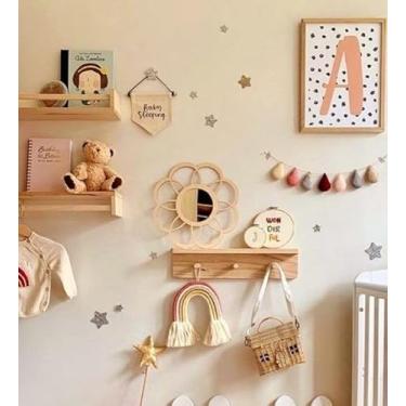 Imagem de Kit Prateleiras e Cabideiro para Quarto Infantil, 50 cm, Madeira Pinus, 3 Peças