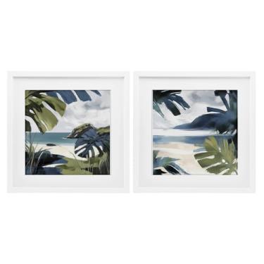 Imagem de Stupell Industries Tropical Vibes Beach Scenes 2 peças de impressão emoldurada branca sob o vidro conjunto design por Elara Yasna, 16 x 16