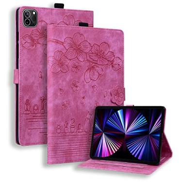 Imagem de Rosbtib Capa para iPad Pro 12,9 polegadas 6ª/5ª/4ª geração, capa ultrafina e leve com design em relevo Cherry Cat para iPad Pro 12,9 2022/2021/2020 - Rosa vermelha