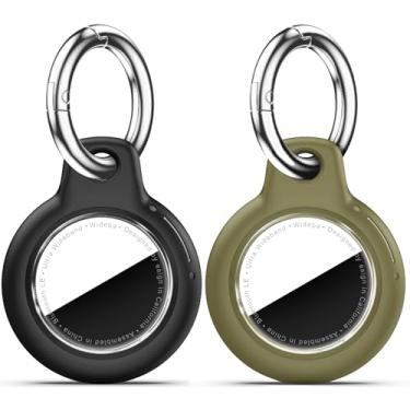 Imagem de Pacote com 2 Airtags de suporte à prova d'água com chaveiro Apple AirTag, capa rígida para PC AirTag, suporte antiarranhões e choques, chaveiros e chaveiros masculinos femininos - preto + verde