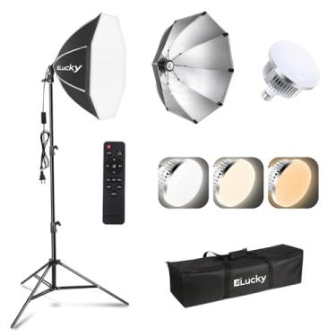 Imagem de EZLucky Kit de iluminação Softbox de 51 cm, lâmpadas LED 3000K-6500K 85W, controle remoto, tripé de 160 cm, kit de iluminação fotográfica softbox profissional para estúdio, retrato, gravação de vídeo