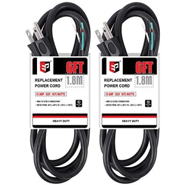 Imagem de EP Pacote com 2 cabos de 1,8 m 14/3C SJTW para aparelhos e ferramentas elétricas, cabo de fonte de alimentação de substituição resistente de calibre 14 3 pinos, 110V 115V 120V AC, 15A, 1875w
