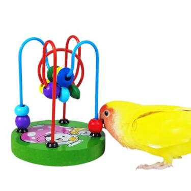 Imagem de Brinquedo de treinamento de mesa para pássaros, quebra-cabeça interativo de pássaros com contas coloridas, poleiro de papagaio com base de madeira colorida para periquitas, calopsitas (verde)