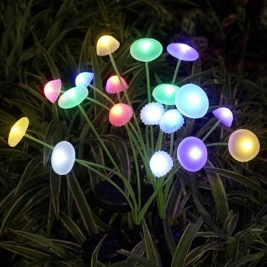 Imagem de Rieyue Luzes solares de jardim, 2 unidades de luzes solares LED de modo duplo, decoração externa de vaga-lume à prova d'água para quintal, pátio e caminho – Ambiente colorido de água-viva