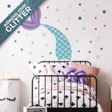 Imagem de Adesivo de Parede para Quarto de Menina Sereia com Glitter - Quartinho