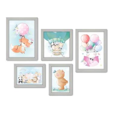 Imagem de Kit Com 5 Quadros Decorativos - Animais - Infantil - Baby - Bebê - 332