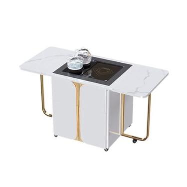 Imagem de Mesas centrais para sala de estar, sala de estar, mesa de centro dobrável com portas de carregamento USB, placa de pedra para escritório, mesa de chá Kung Fu, placa de pedra telescópica retangular