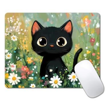 Imagem de Mouse pad floral fofo gato preto para mesa, computador portátil, pequeno mouse pad para laptop sem fio, 24 cm x 20 cm design base de borracha antiderrapante mousepad superfície lisa para casa