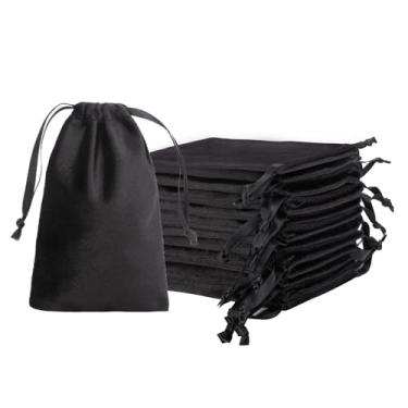 Imagem de QIANF 12 peças de sacos de veludo preto com cordão de 7,6 x 10 cm, mini sacos de presente de tecido de veludo, bolsas de joias para armazenamento de festa de casamento, lembrancinha de Natal