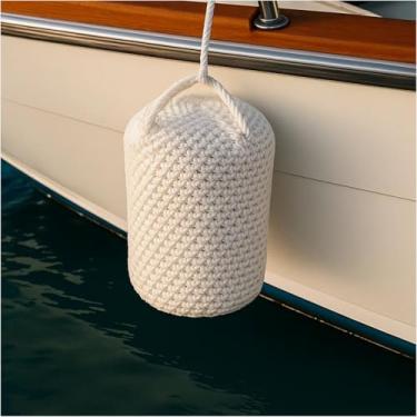 Imagem de Para-lama de barco, amortecedor de corda trançada de nylon de grau marítimo para proteção de ancoragem - material de espuma acolchoada para barcos, iates, pontões, 1 peça (branco, 20 cm L x 40 cm C)