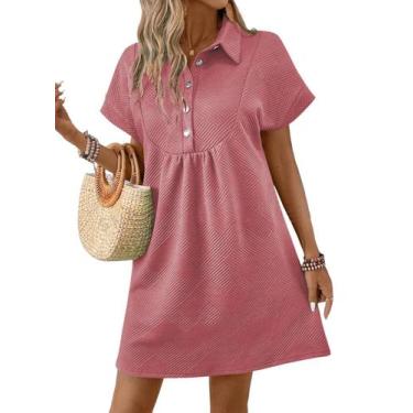 Imagem de Vestido Acelitt Primavera Verão com gola de lapela feminino rosa S
