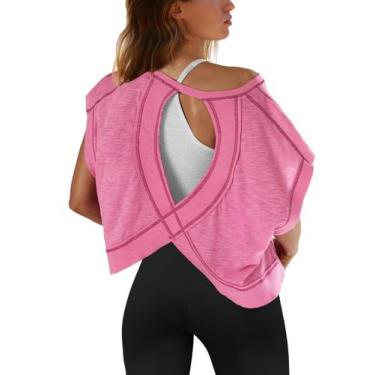 Imagem de Blusa de treino SENSERISE de manga curta com costas abertas para mulhe