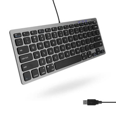 Imagem de Macally Teclado USB pequeno com fio para Mac e Windows 78 teclas de tesoura, teclado Apple compat vel com 13 atalhos Mini teclado USB compacto para computador que economiza espa o e fica timo cinza espacial