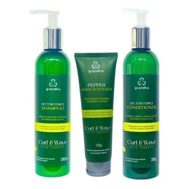 Imagem de Grandha Vector Force Cacho Kit Shampoo Condicionador Leavein - Grandha