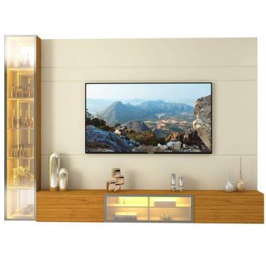 Imagem de Painel Estante Home Suspenso Gelius Luminare Reflecta com LED 1 torre cristaleira com espelhos 100% MDF largura de 255 cm OFF White Naturale
