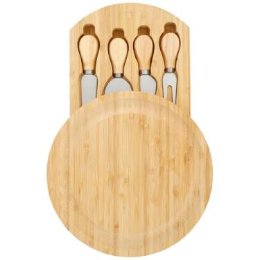 Imagem de KTZCTPCA Tábua de pizza de madeira, tábua de queijo de madeira com faca de fatiar, conjunto de tábua de queijo e faca, tábua de pizza com gavetas, bom painel de madeira de longa duração para relaxar