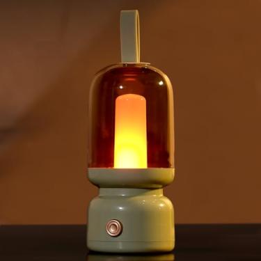 Imagem de Luminária de mesa de LED retrô portátil, bateria sem fio, lanterna de LED vintage, luminária de mesa USB, luz noturna de acampamento para uso interno ou externo (verde)