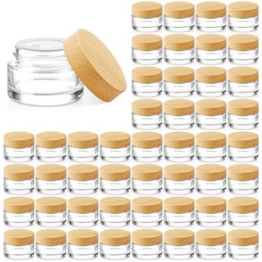 Imagem de Bumobum 48 frascos cosméticos de vidro de 5 gramas com tampas de plástico de grão de madeira, recipientes de bálsamo labial de 5 ml vazios pequenos frascos de amostra para esfoliação labial, creme