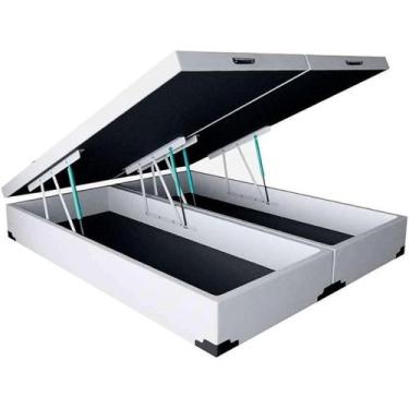 Imagem de Cama Box Baú Queen Bipartido Sintético 42x158x198 Branco - RR COLCHOES