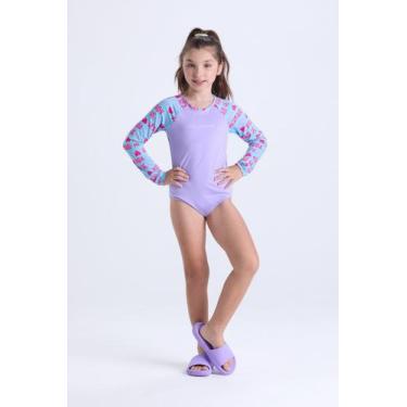 Imagem de Maiô Infantil Manga Longa Estampas Fofas - VIDA COSTEIRA, 4, Lilás