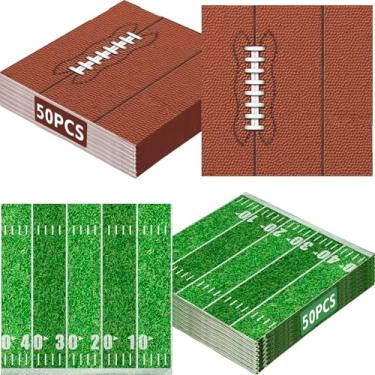 Imagem de Pacote com 100 guardanapos de papel descartáveis de futebol | Guardanapos de futebol de 16,5 polegadas com 2 estilos | Decorações de festa de aniversário de touchdown para dia de jogo