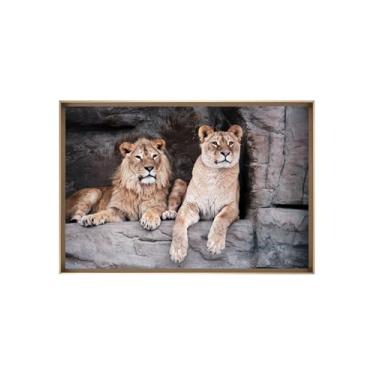 Imagem de Quadro Decorativo com Vidro Sala Hall Quarto 84x124cm Bege Leoa