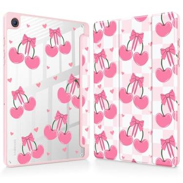 Imagem de May Chen Capa para Samsung Galaxy Tab A9 Plus 27.9 cm 2023, suporte de lápis embutido com capa à prova de choque, capa traseira transparente transparente, despertar/hibernar, cerejas rosa e laços
