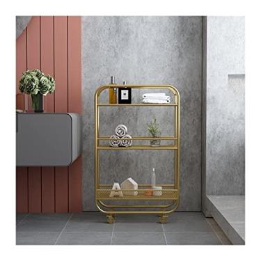 Imagem de Armários de armazenamento de cozinha cozinha multifuncional clipe de carrinho rack de armazenamento de lacuna do chão ao teto multicamadas banheiro ultra-estreito rack de armazenamento removível carrinho prateleiras de cozinha (cor: ouro tamanho: G