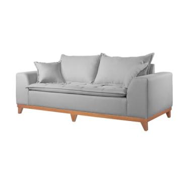 Imagem de Sofá Lotus 3 Lugares Confortável Com Almofadas e Rodapé em Madeira Maciça 210cm (Cinza)