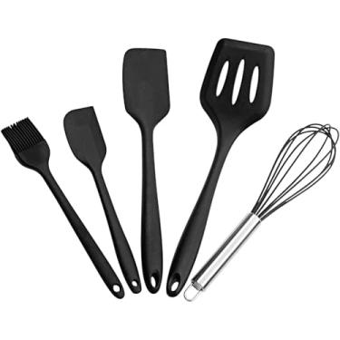 Imagem de Jogo de Cozinha Silicone Kit 5 Peças de Colher Espátula Fue Pequena Pincel Batedores de ovos Jogo(Kit 5 peças-Preto)